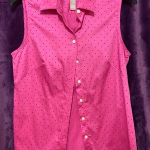 Sleeveless, Hot Pink & Polka dot button down